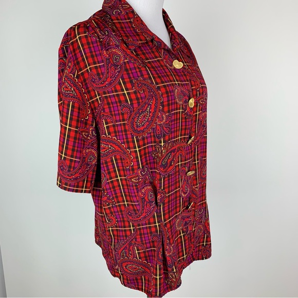 Vintage SK & Company Plaid Paisley Button Down Shirt Sz 14 - Picture 4 of 14